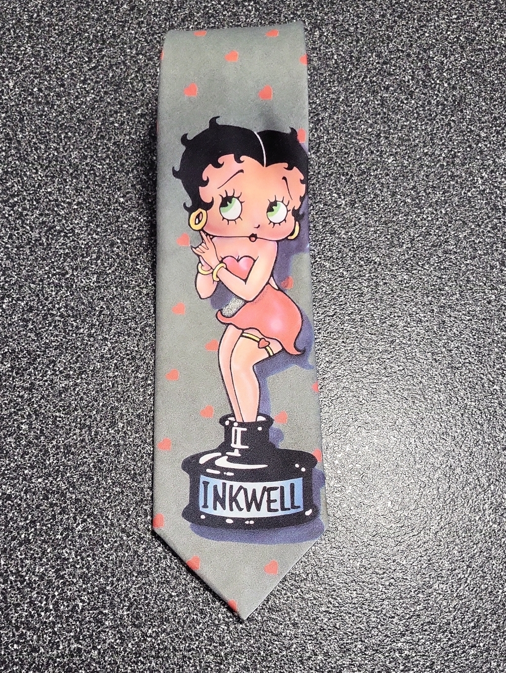 Vintage 90's Ralph Marlin Men's Tie Betty Boop In The Inkwell Grey